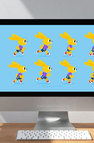 Computer screen with bunny character walk cycle