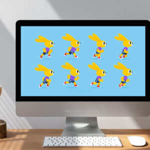 Computer screen with bunny character walk cycle